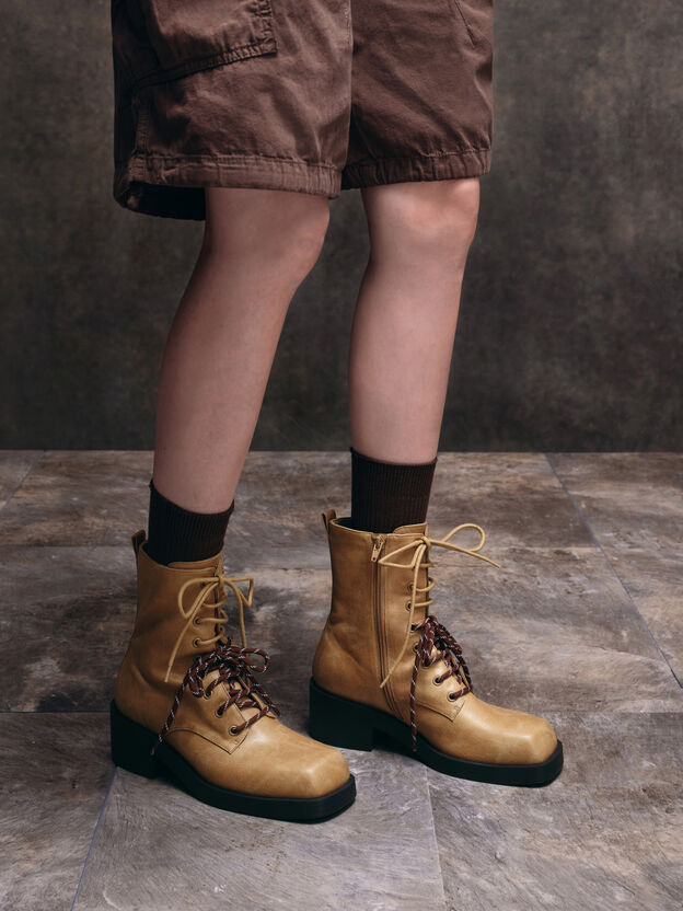Logan Double-Lace Calf Boots, Sand, hi-res