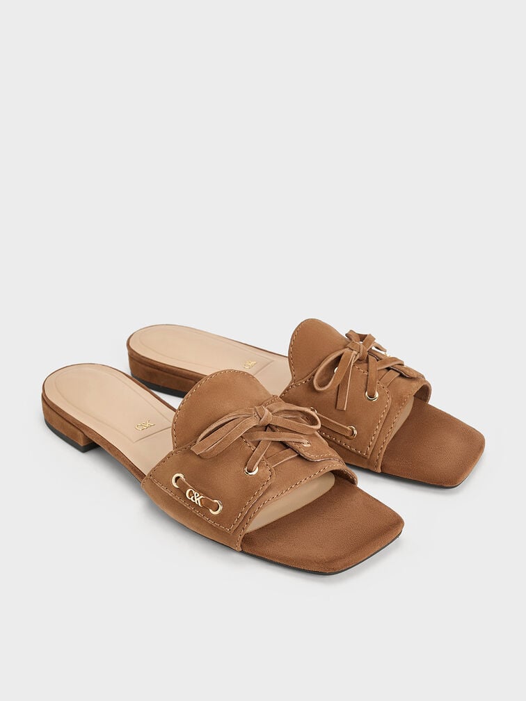 Kori Suede Lace-Up Slide Sandals, Cognac, hi-res