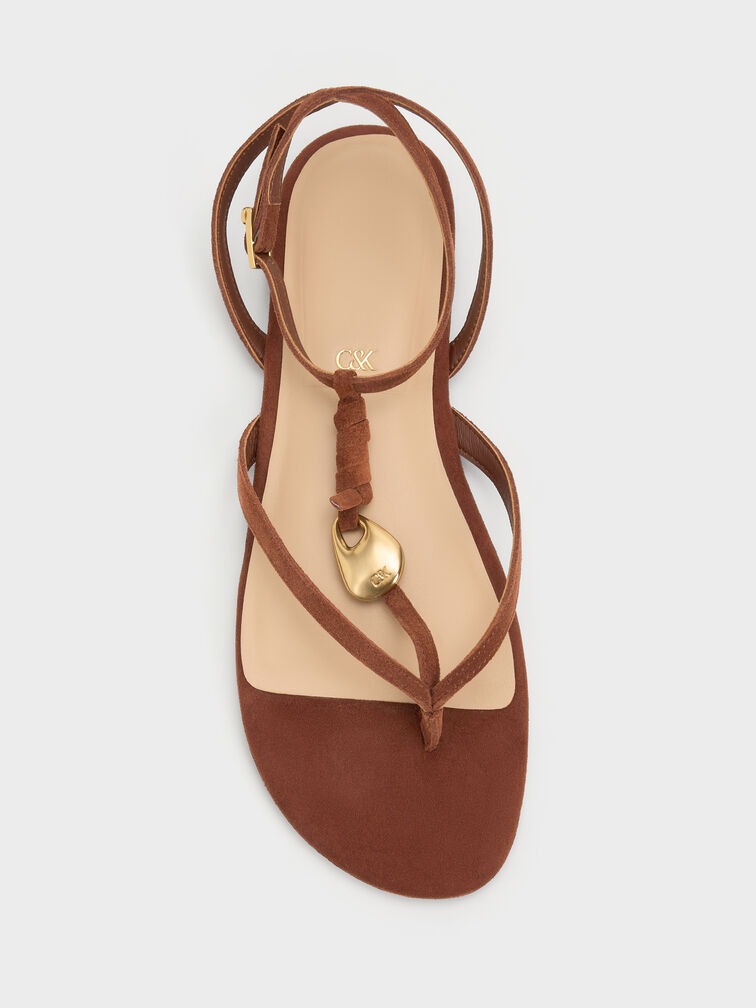 Adema Leather Strappy Thong Sandals, Brown, hi-res