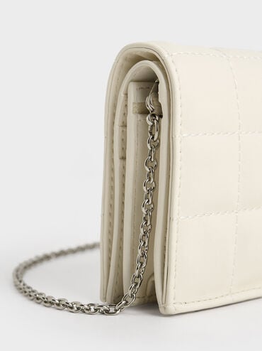 Cassia Quilted Chain-Handle Mini Wallet, Cream, hi-res