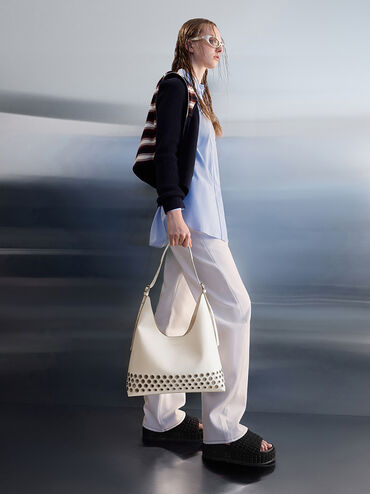 Liv Grommet Hobo Bag, Cream, hi-res