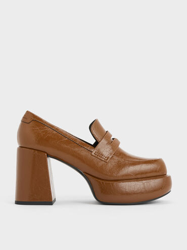 Monique Crinkle-Effect Platform Loafer Pumps, Brown, hi-res