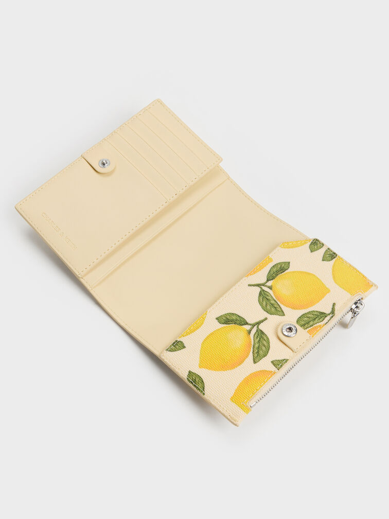 Noelle Canvas Lemon-Print Passport Holder, Butter Yellow, hi-res