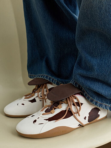 Calf Hair & Suede Cow-Print Top-Flap Sneakers, Multi, hi-res