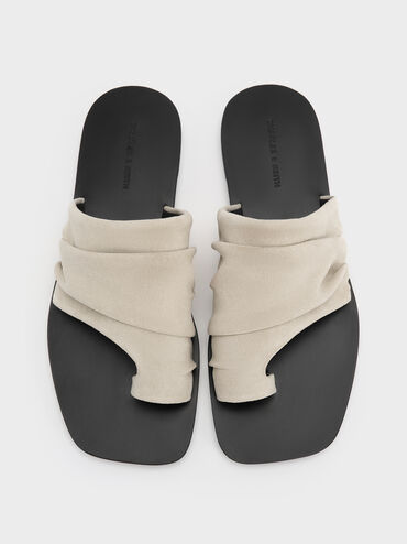 Faux Suede Ruched Toe-Ring Sandals, Chalk, hi-res