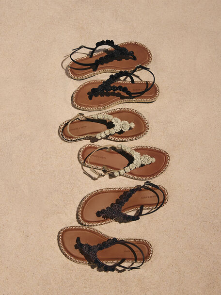 Flower Espadrille Thong Sandals, Dark Brown, hi-res