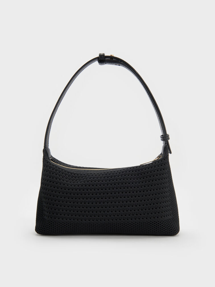 Ida Knitted Shoulder Bag, Black, hi-res