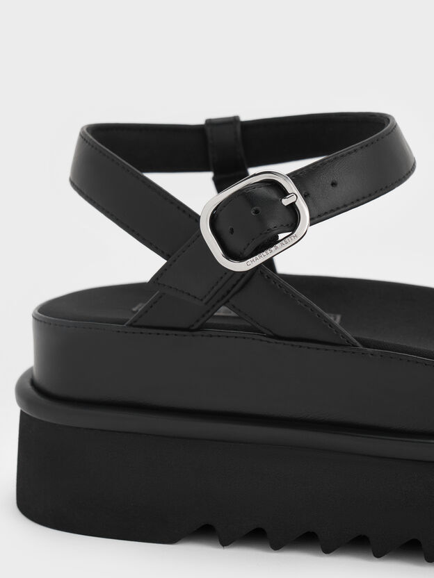 Flatform Sandals, Black, hi-res
