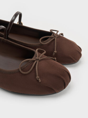 Emiko Faux Suede Bow Mary Jane Flats, Dark Brown Textured, hi-res