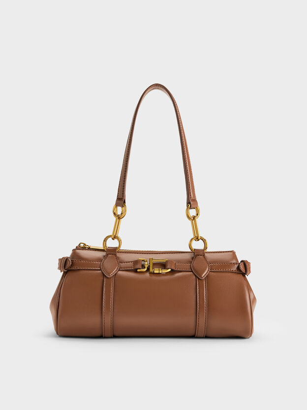 Gwynne Metallic-Accent Elongated Shoulder Bag, Chocolate, hi-res