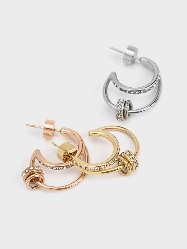 Hermione Crystal Crescent Earrings, Rose Gold, hi-res