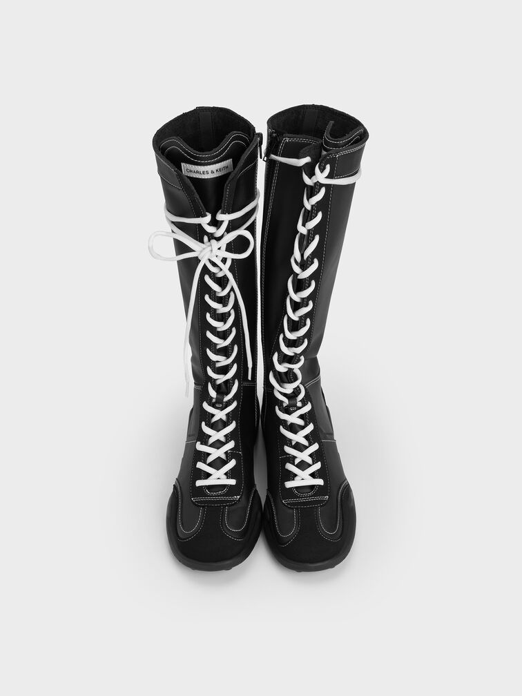 Minette Lace-Up Knee-High Sneaker-Boots, Black, hi-res