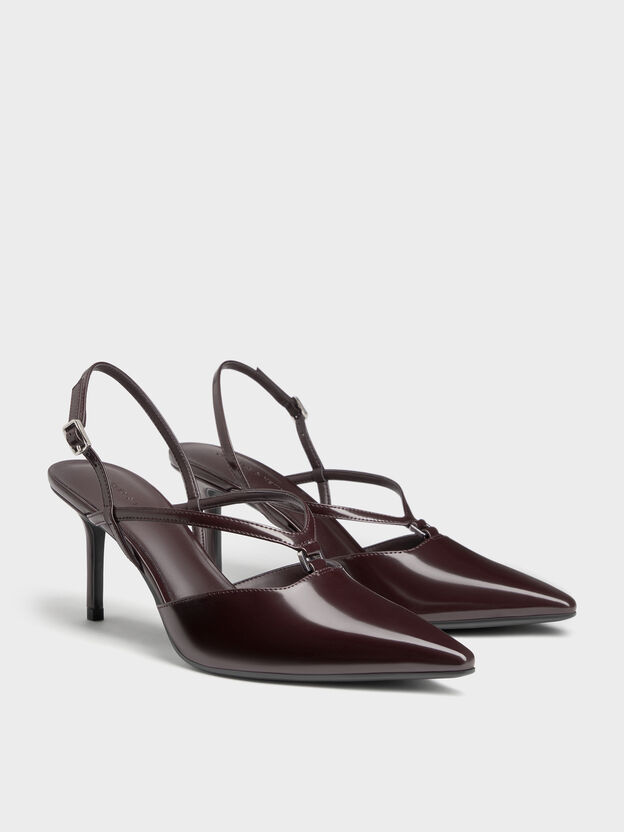 V-Strap Slingback Pumps, Burgundy, hi-res