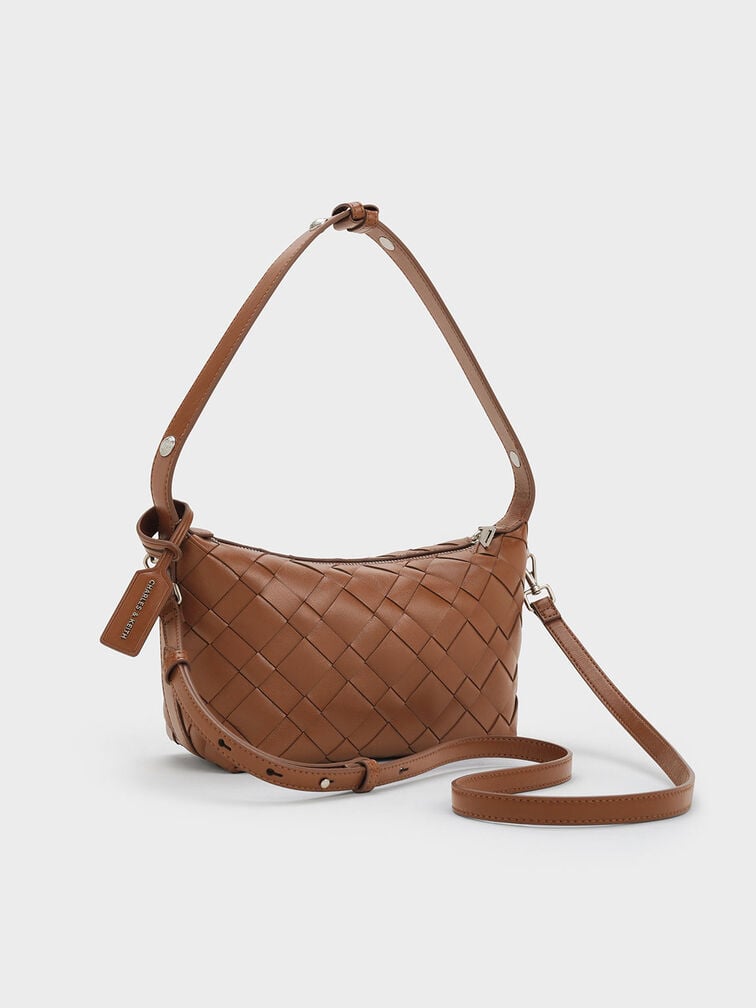 Ivette Woven Shoulder Bag, Chocolate, hi-res