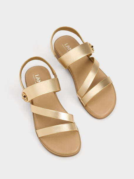 Girls' Yara Strappy Sandals, Gold2, hi-res