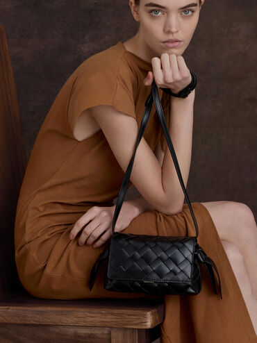 Ivette Woven Crossbody Bag, Noir, hi-res
