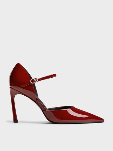 Patent Pointed D'Orsay Stiletto Pumps, Red, hi-res