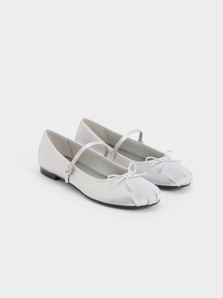 Emiko Satin Bow Mary Jane Flats, Silver Emiko Satin Bow Mary Jane Flats, Silver, hi-res