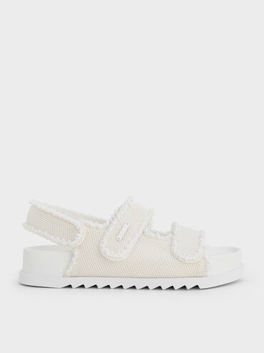 Mesh Pearl-Embellished Flatform Sandals, White, hi-res