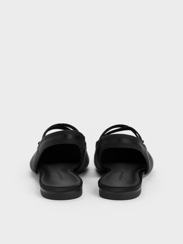 Satin Crossover Slingback Ballet Flats, Black Textured, hi-res