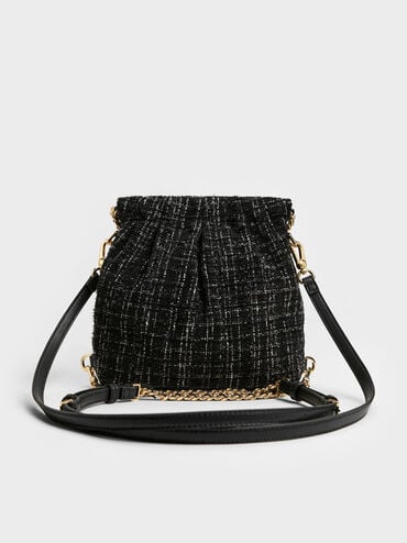 Duo Tweed Chain-Handle Two-Way Backpack, Black Tweed, hi-res