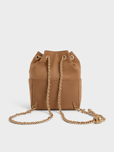 Donna Faux Suede Fur-Trim Backpack, Tan, hi-res