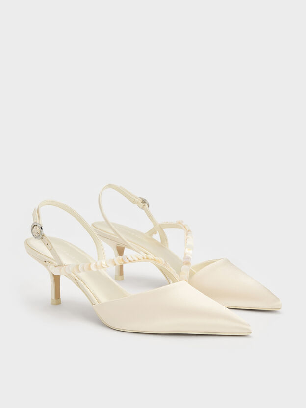Briella Sequinned Slingback Pumps, Cream, hi-res