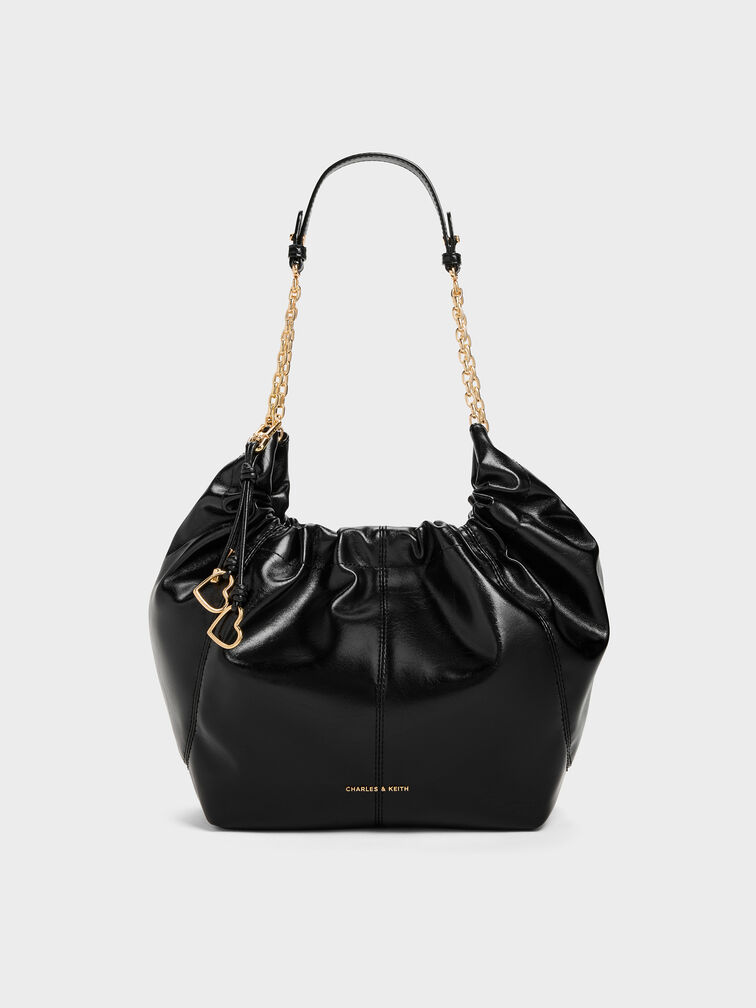 Ciara Ruched Hobo Bag, Black, hi-res