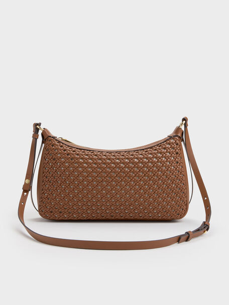 Calla Woven Shoulder Bag, Chocolate, hi-res