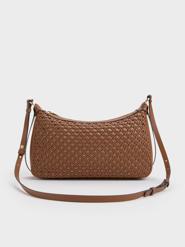 Calla Woven Shoulder Bag, Chocolate, hi-res