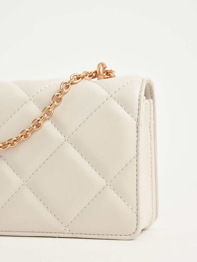 Paffuto Quilted Chain-Handle Long Wallet, Cream, hi-res