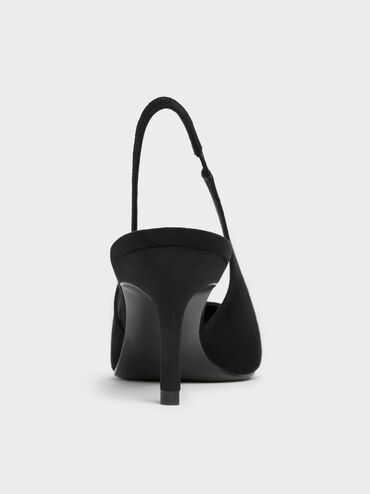 Kaia Faux Suede Pointed-Toe Slingback Pumps, Black Textured, hi-res