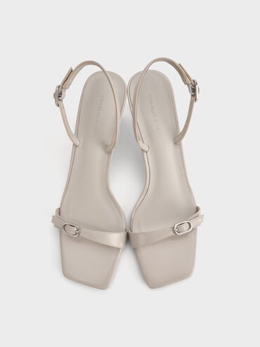 Buckled Slingback Kitten Heels, Light Grey, hi-res