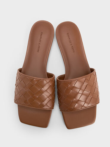 Ivette Woven Slide Sandals, Brown, hi-res