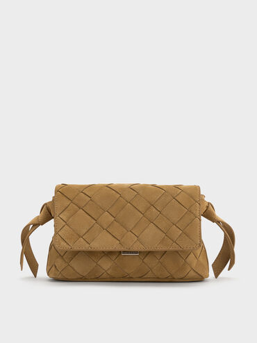 Ivette Recycled Suede Woven Crossbody Bag, Sahara Sand, hi-res