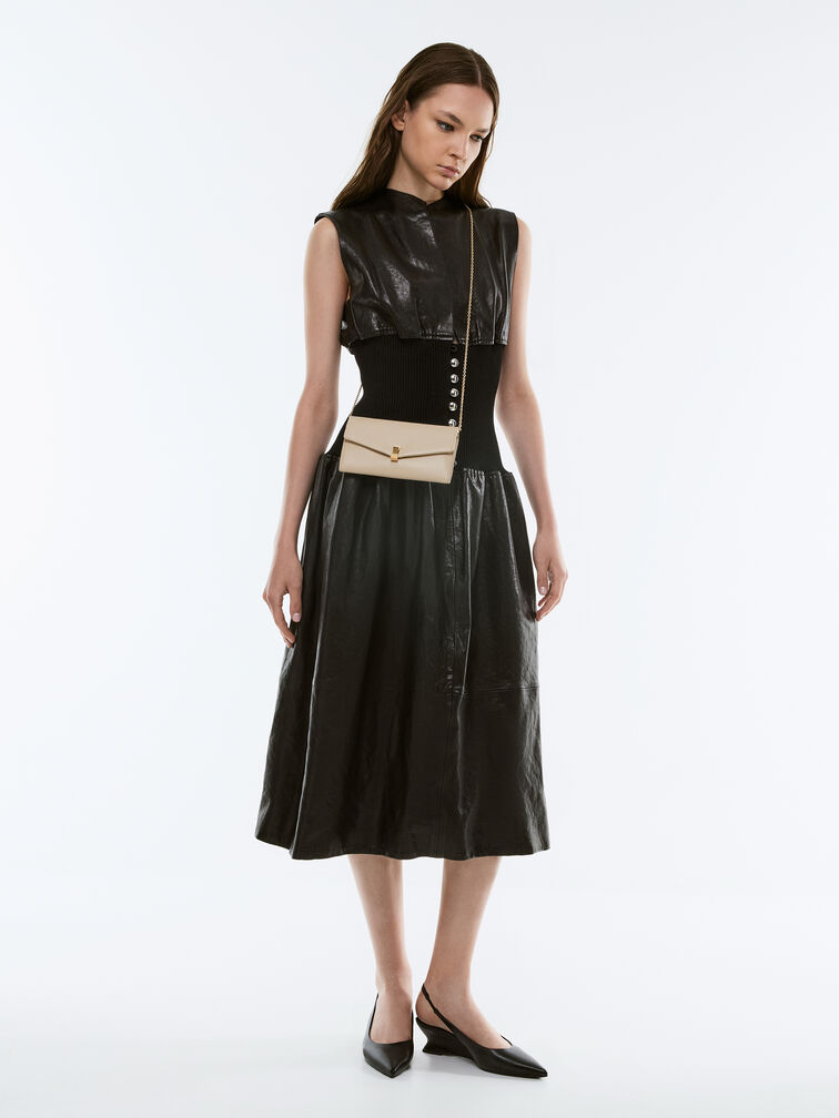 Lilibet Metallic-Accent Chain-Strap Long Wallet, Dusted Oat, hi-res