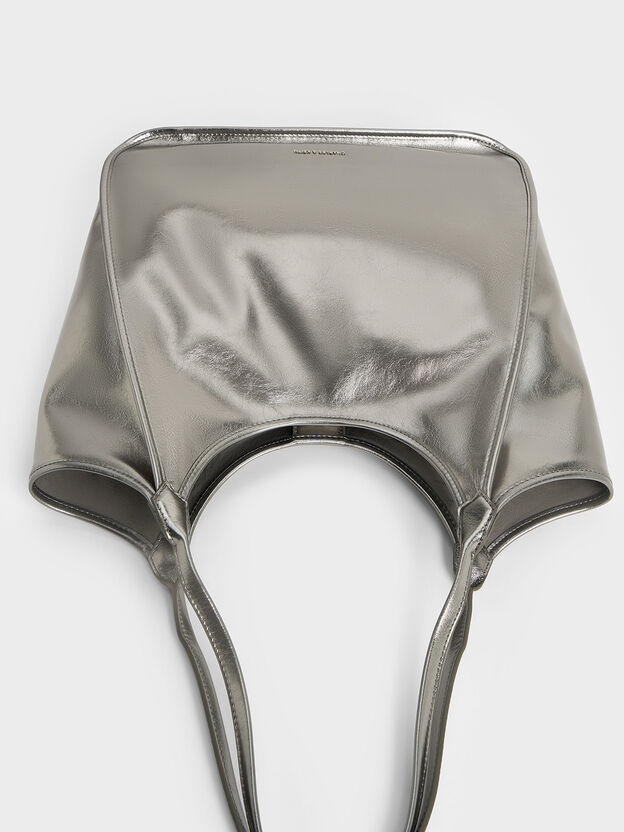 Sianna Metallic Crinkle-Effect Slouchy Tote Bag, Pewter, hi-res