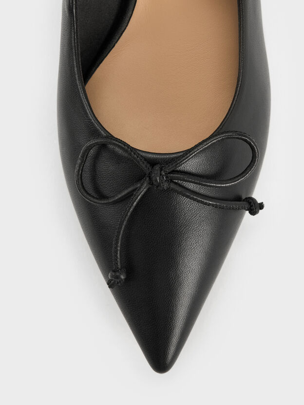 Leather Ruched Pointed Kitten Heels, Black, hi-res