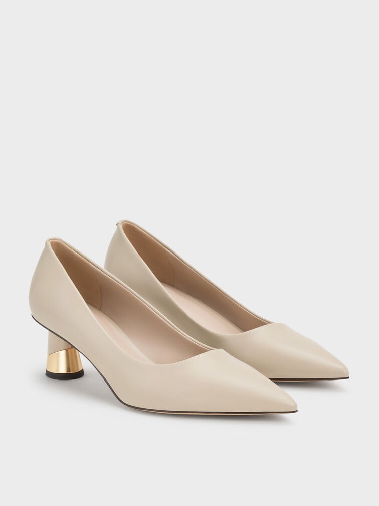 Metallic Sculptural Heel Pumps, Chalk, hi-res