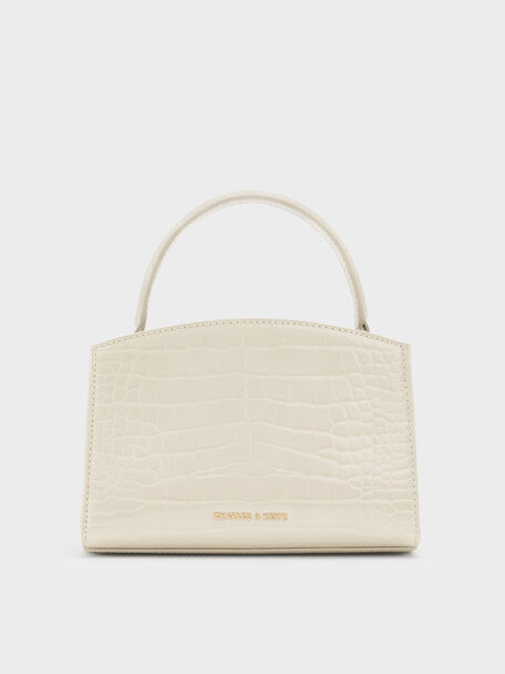 Aubrielle Croc-Effect Belted Top Handle Bag, Ivory, hi-res