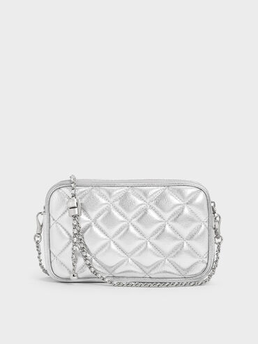 Mini Apfra Quilted Crossbody Bag, Silver, hi-res
