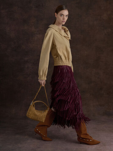 Ivette Recycled Suede Woven Shoulder Bag, Sahara Sand, hi-res