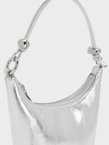 Micro Augustine Metallic Eel-Effect Chain-Handle Bag, Silver, hi-res