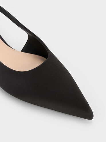 Satin Crystal-Embellished Strap Slingback Flats, Black Textured, hi-res