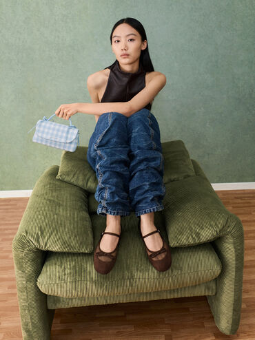 Mulligan Faux Suede & Mesh Mary Janes, Dark Brown Textured, hi-res