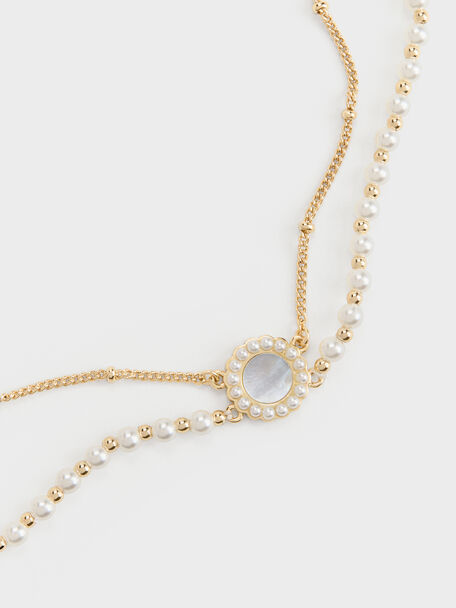 Pearl & Gemstone Double-Chain Bracelet, White, hi-res
