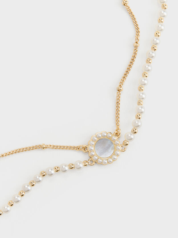 Pearl & Gemstone Double-Chain Bracelet, White, hi-res