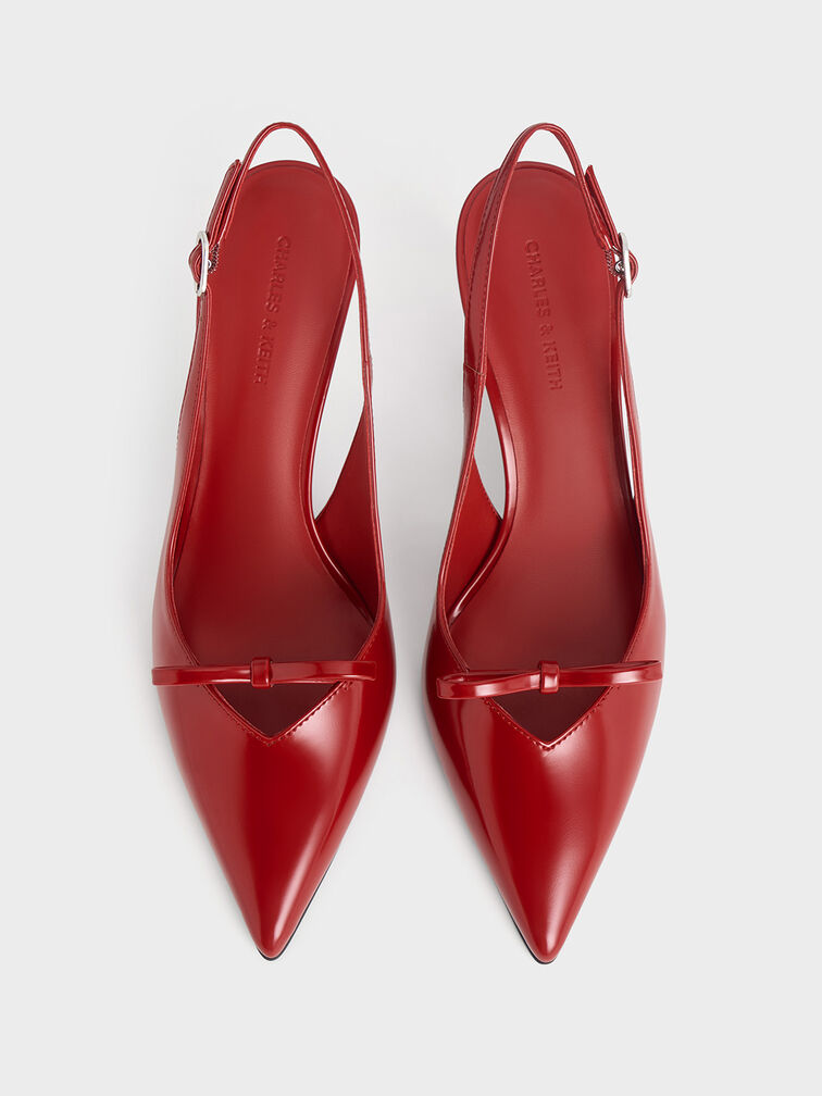 Patent Bow Slingback Pumps, Red, hi-res