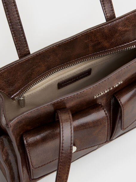 Zevon Multi-Pocket Tote Bag, Distressed Coffee, hi-res