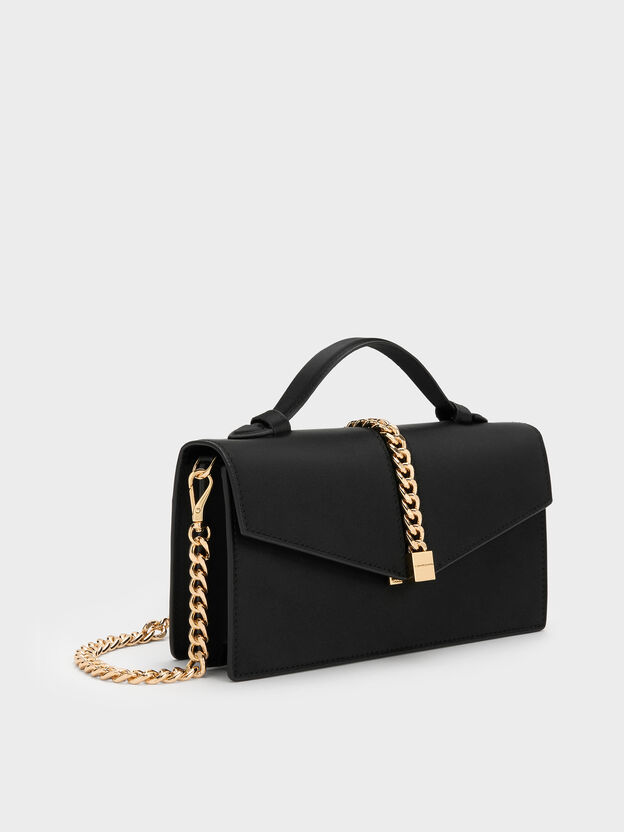 Taisia Chain Envelope Bag, Black, hi-res
